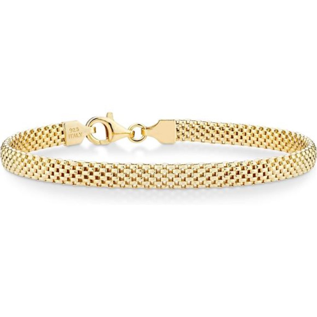 18k Gold Over Sterling Silver Italian 5mm Mesh Link Chain Bracelet